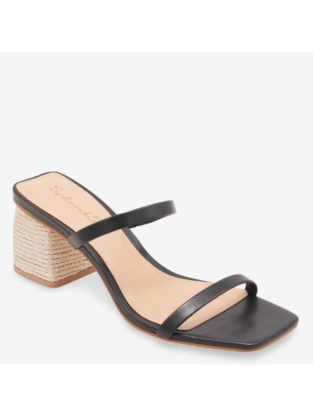 Splendid Kharis Square Toe Black Espadrille Block Heel Slide Sandals Shoes NWT